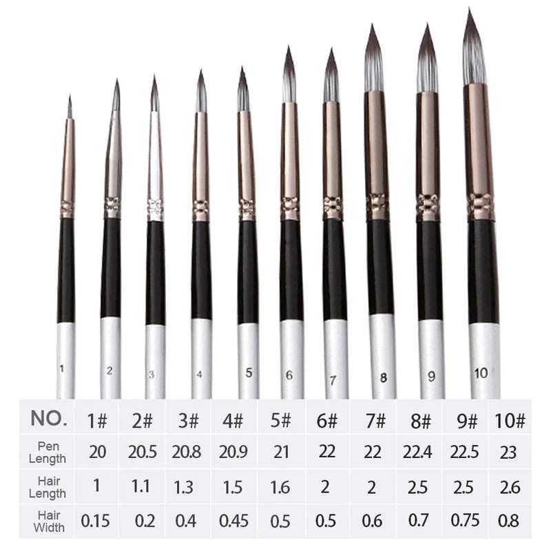 Set of 10 Silver Gray Watercolor Brushes