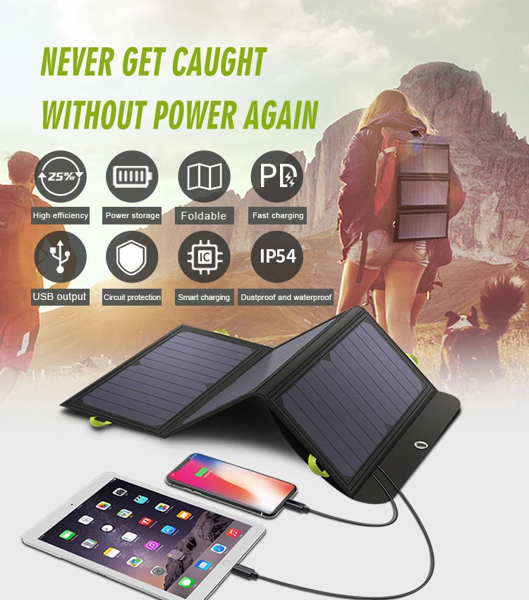 ALLPOWERS 21W Solar Panel with Built-in 10000mAh Battery - Portable Solar Charger for Mobile Phones