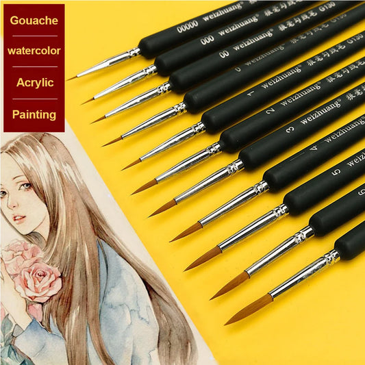 4Pcs/set Weasel Hair Watercolor Paint Brush Set - Miniature Hook Line Pen, Wooden Handle for Gouache, Oil, Acrylic Painting