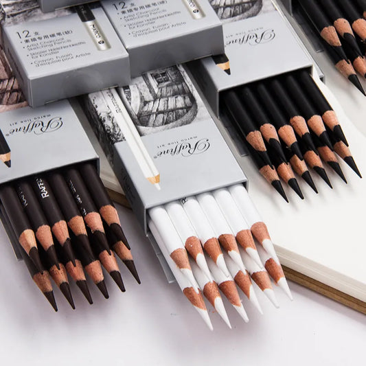 3pcs Marco Charcoal Sketching Pencils Set - Soft-Medium-Hard, Graphite, Charcoal Pen, High-Gloss White