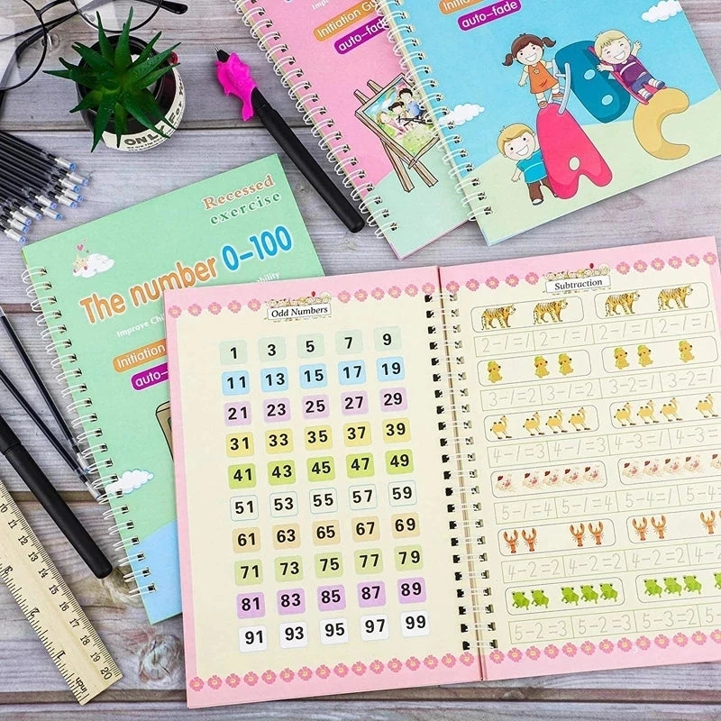 SANK Magic Practice Copy Book for Kid Spanish Repeat Writing Sticker Practice Copybook For Calligraphy Handwriting Arabic Book