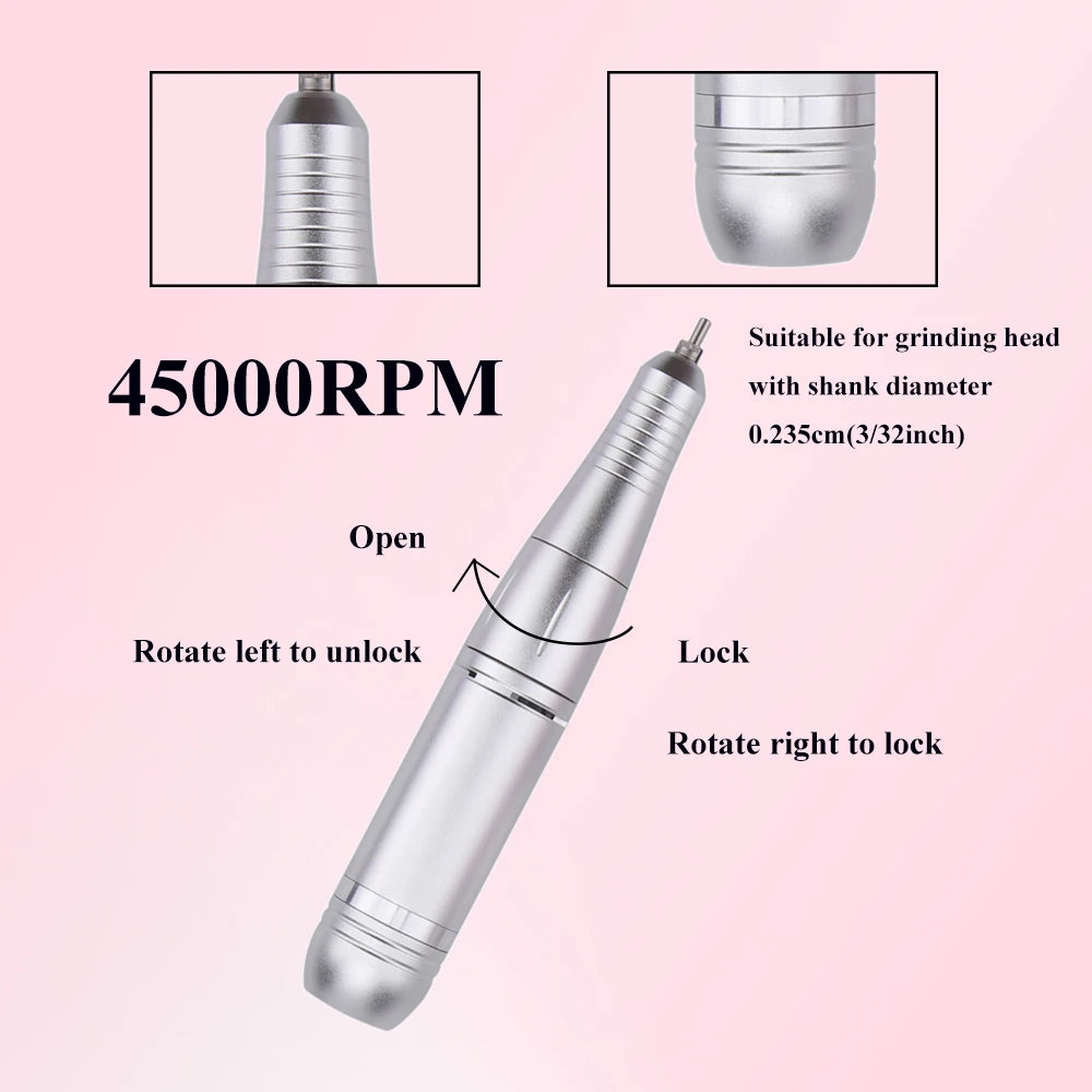 45000RPM Professional Rechargeable Electric Nail Drill Machine - Portable Cordless Nail File for Acrylic Gel Nails Remova