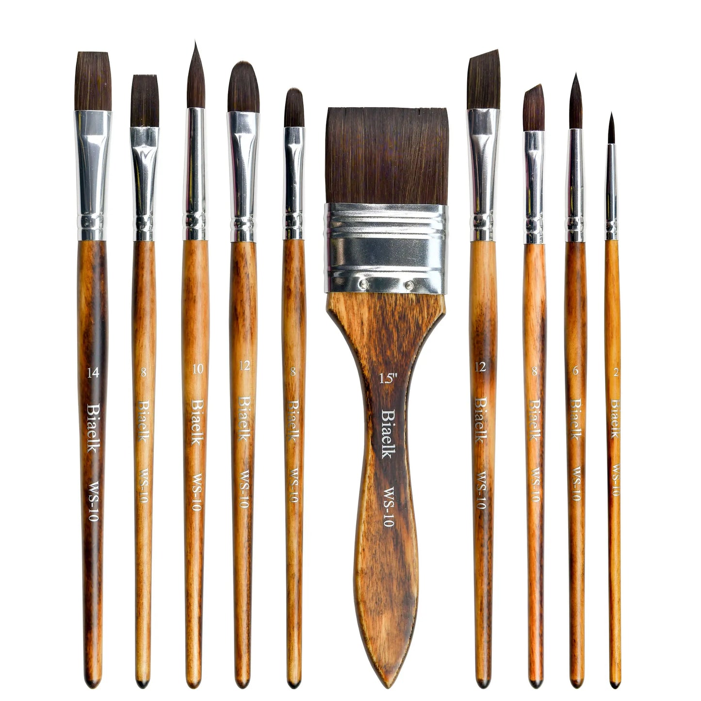 Biaelk 10PC/Set WS-10 Taklon Hair Artist Paint Brushes - Wooden Handle for Watercolor, Acrylic Art Supplies