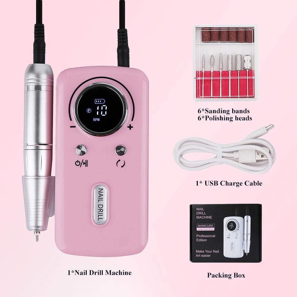 45000RPM Professional Rechargeable Electric Nail Drill Machine - Portable Cordless Nail File for Acrylic Gel Nails Remova