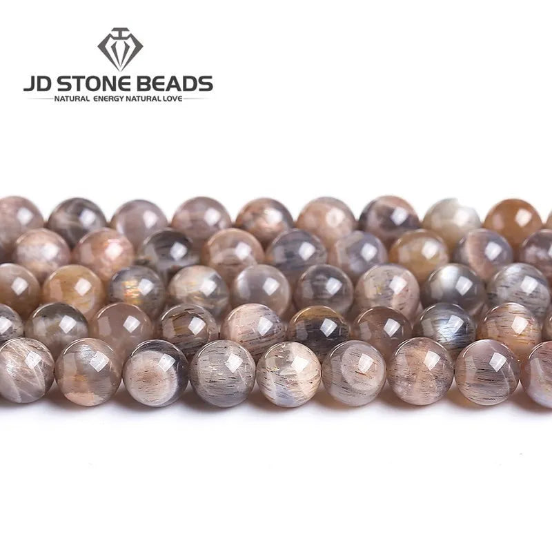 Natural Black Sunstone Moonstone Beads Round Loose Spacer Gems Charm Bead For Jewelry Making DIY Bracelet Necklace Accessories