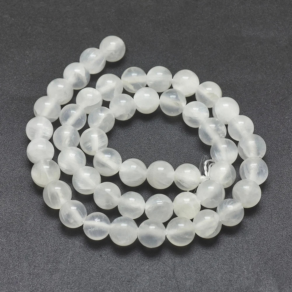 Round Natural Stone Beads White Selenite Clear Loose Beads for Jewelry Making DIY Bracelet Necklace Strand 4/6/8/10/12mm