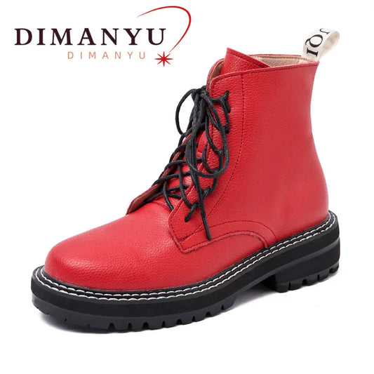 DIMANYU Women Ankle Boots2023 New Genuine Leather Winter Thick With Fur Ladies Short Boots Motorcycle Martn Boots Women