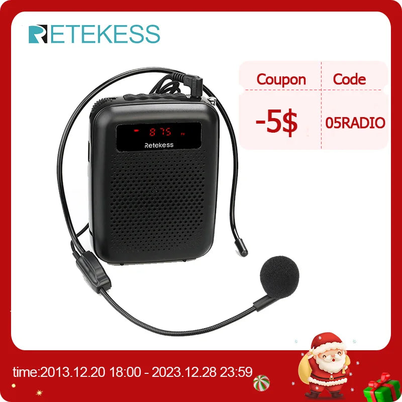 RETEKESS PR16R Megaphone Portable Voice Amplifier Microphone Speaker 12W FM Recording Mp3 Player FM Radio Tour Guide Teaching