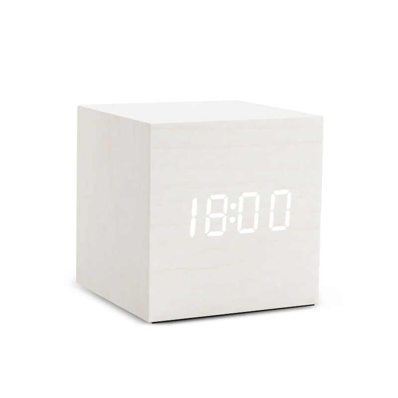 LED Wooden Alarm Clock - Voice Control, Digital, USB/AAA Powered Desktop Clock