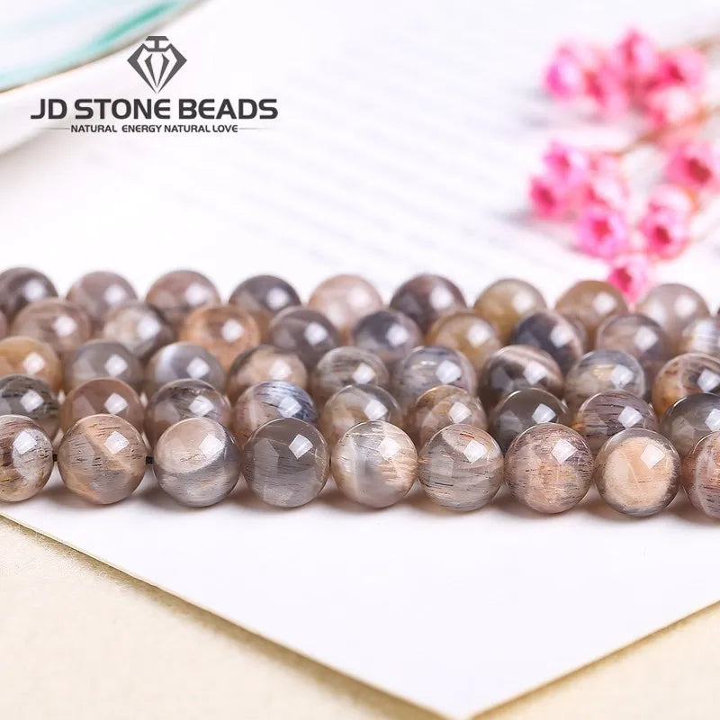 Natural Black Sunstone Moonstone Beads Round Loose Spacer Gems Charm Bead For Jewelry Making DIY Bracelet Necklace Accessories