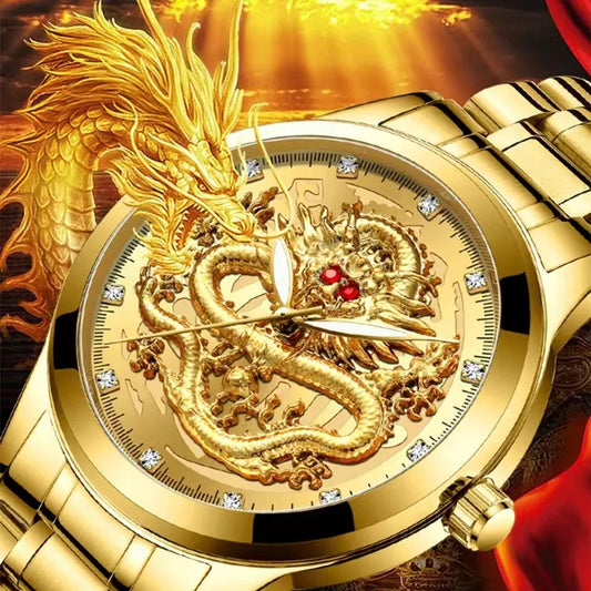 Original Dragon Watch Luxury Stainless Steel Gold Fashion Waterproof Business Men's Watch Glow in the Night