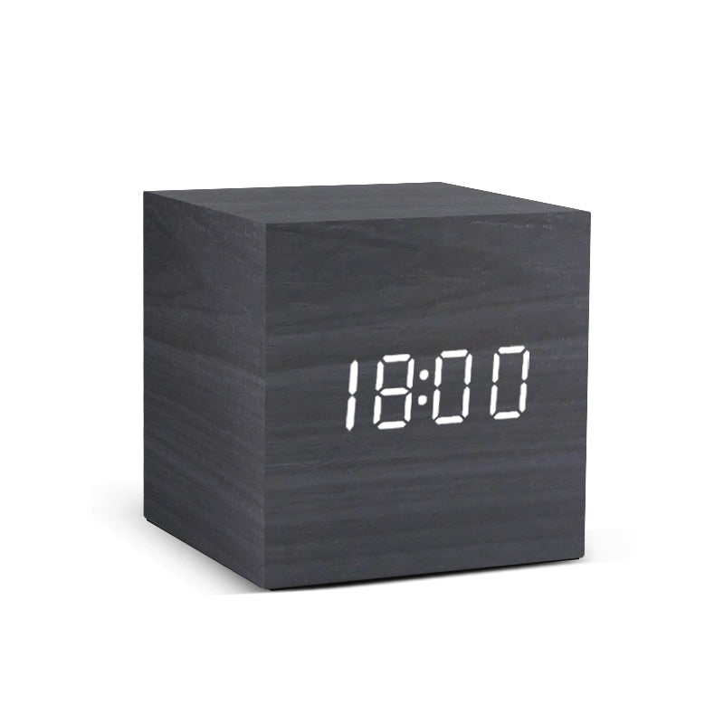 LED Wooden Alarm Clock - Voice Control, Digital, USB/AAA Powered Desktop Clock