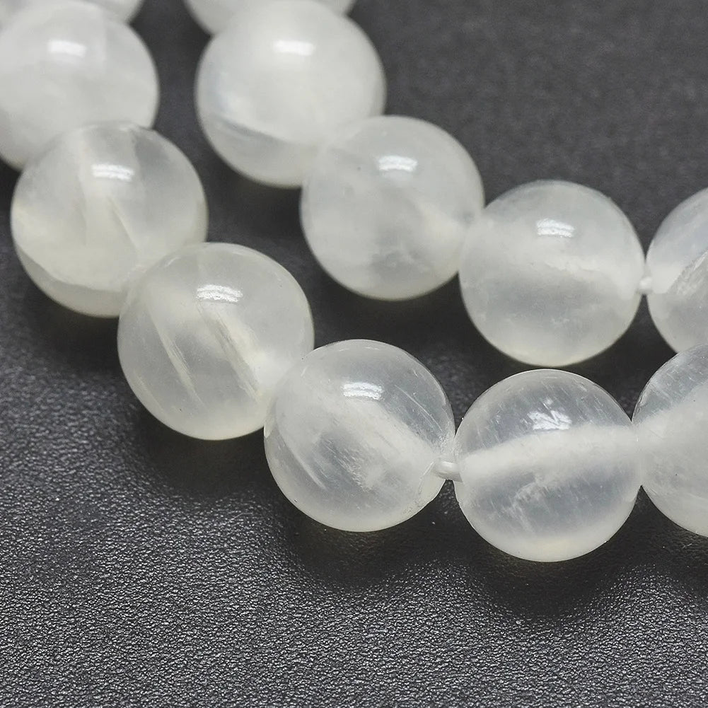 Round Natural Stone Beads White Selenite Clear Loose Beads for Jewelry Making DIY Bracelet Necklace Strand 4/6/8/10/12mm