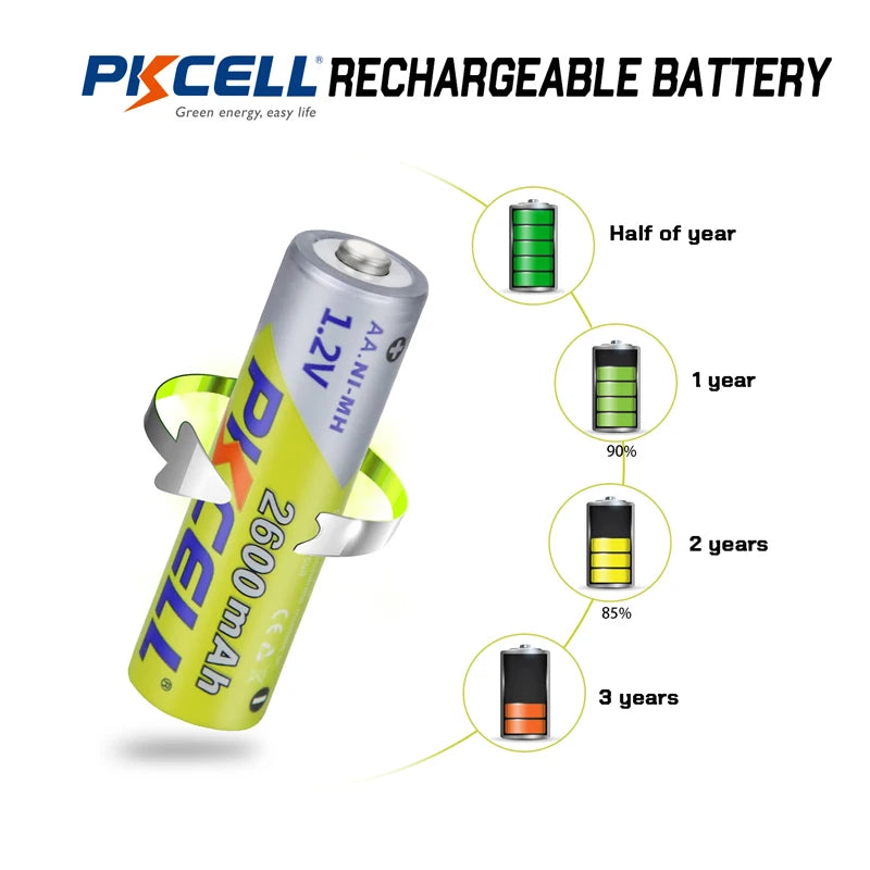 8PC PKCELL NIMH AA Rechargeable Batteries 2600mAh + 2PC Battery Cases