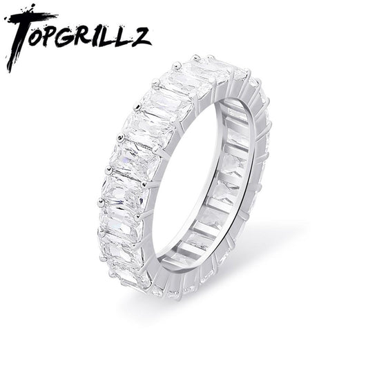 TOPGRILLZ New Square Cubic Zirconia Rings Iced Out Micro Pave Rings Cool Men Women Couple Gold Color Rings Hip Hop Jewelry Gift