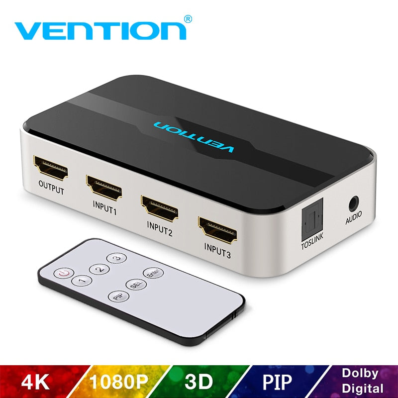 Vention HDMI Splitter 3 x 1 4K 3 Port HDMI Switcher 3 in 1 Out Switch HDMI with Toslink Audio 3D 2160P For Xbox 360 PS4 Smart TV