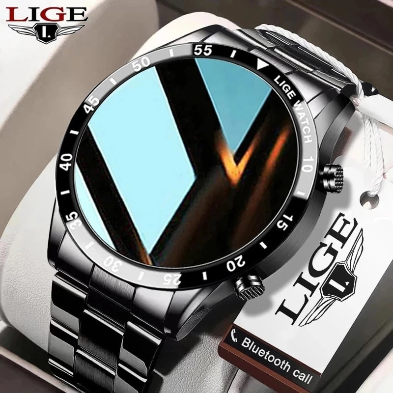 LIGE 2023 Full Circle Touch Screen Steel Band Luxury Bluetooth Call Men Smart Watch Waterproof Sport Activity Fitness Watch+Box